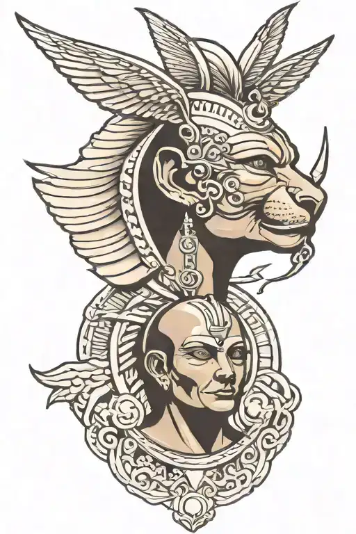 sphinx, lightining bolt, and keyu tattoo design idea