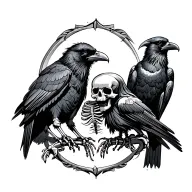 grim reaper, 2 ravens, dead with skeleton tattoo design idea