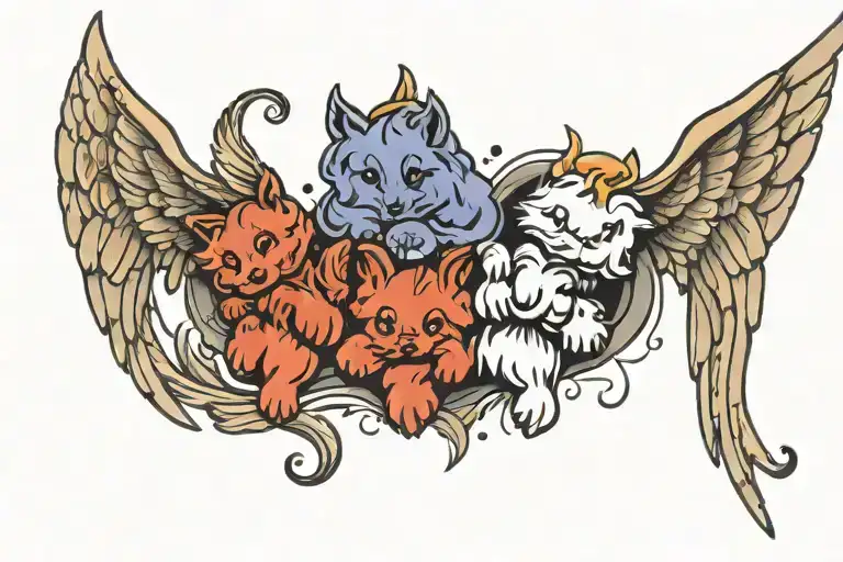 angel's falling and Gemini spiritual animal paw prints tattoo design idea