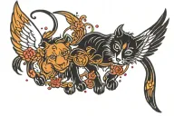 angel's falling and Gemini spiritual animal paw prints tattoo design idea