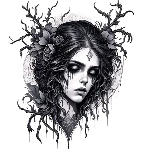 art noveau dark Gothic tattoo weeping somber tattoo design idea