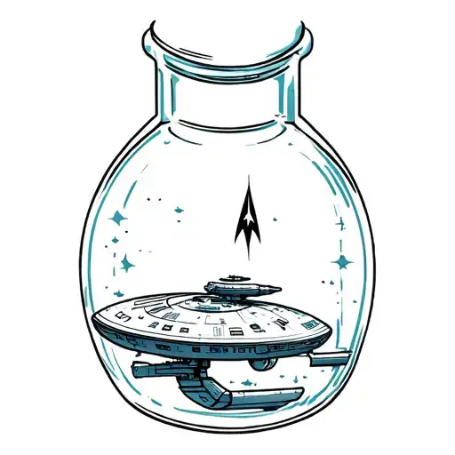 Star Trek enterprise ship in a bottle tattoo design idea