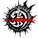 Saiyan symbol mark with a red iron on the skin by tearing it away with tattoo design idea