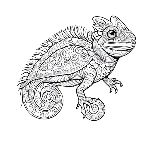 Alebrije combo chameleon with bird  tattoo design idea