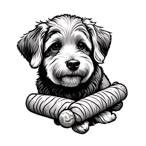 An aesthetic tattoo of a kebab, a shawarma and a labradoodle dog. The tattoos should be small and separate  tattoo design idea