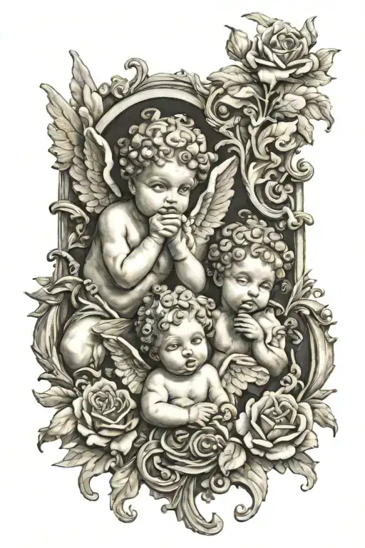 talant and number 6 cute cherubs tattoo design idea