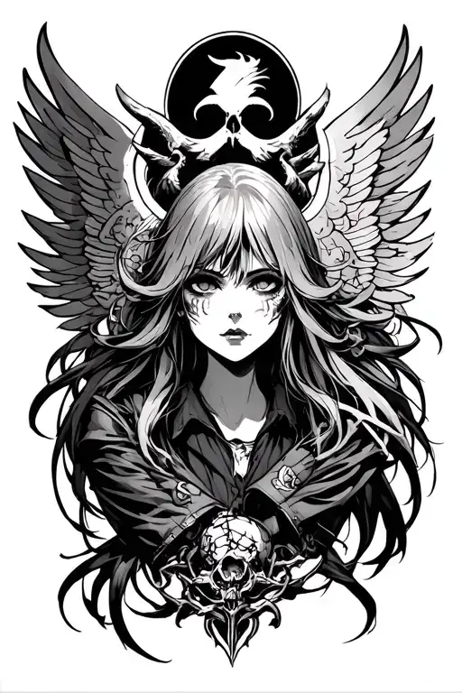 Anime style in gothic, meaning no surrender and freedom of the mind tattoo design idea