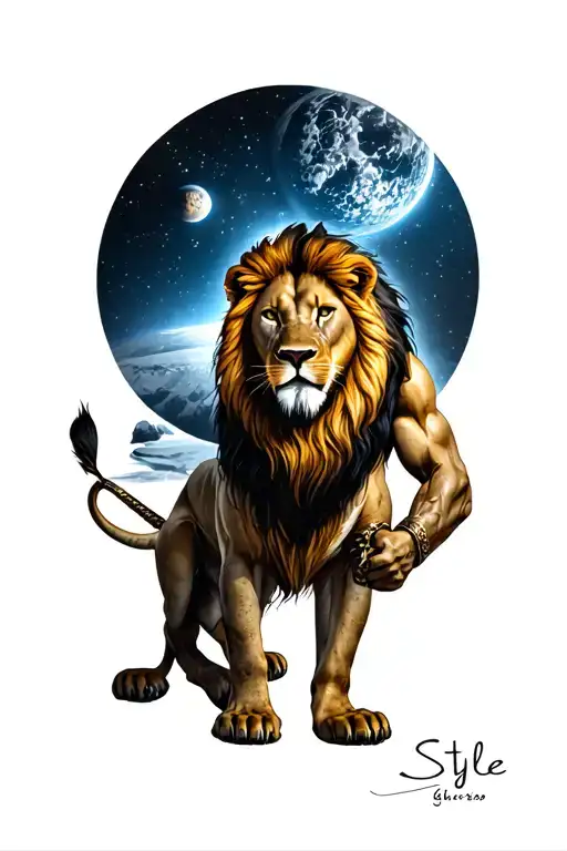 Style diseng gladiator looking at the planets at night a lion sitting looking at the freezing style gladiator tattoo design idea