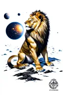 Style diseng gladiator looking at the planets at night a lion sitting looking at the freezing style gladiator tattoo design idea