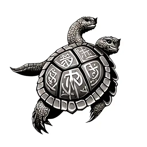 TURTLE WITH VIKING RUNES ON IT tattoo design idea