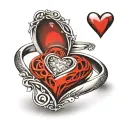 beating heart with diamond wedding rings intertwined tattoo design idea