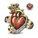beating heart with diamond wedding rings intertwined tattoo design idea