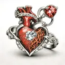 beating heart with diamond wedding rings intertwined tattoo design idea