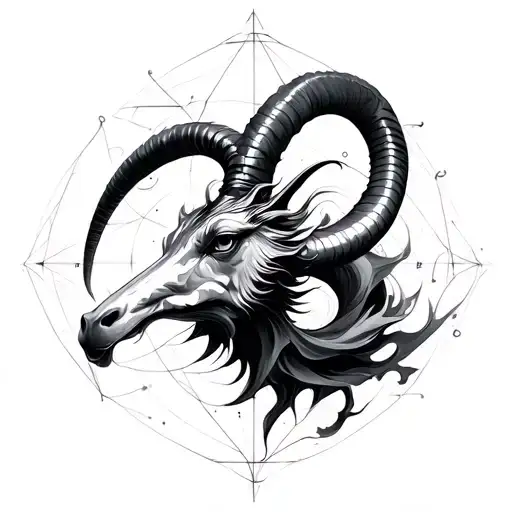 capricorn, fluid dynamics , turbulence. abstract geometry , Riemannian spaces,  tattoo design idea