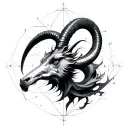 capricorn, fluid dynamics , turbulence. abstract geometry , Riemannian spaces,  tattoo design idea