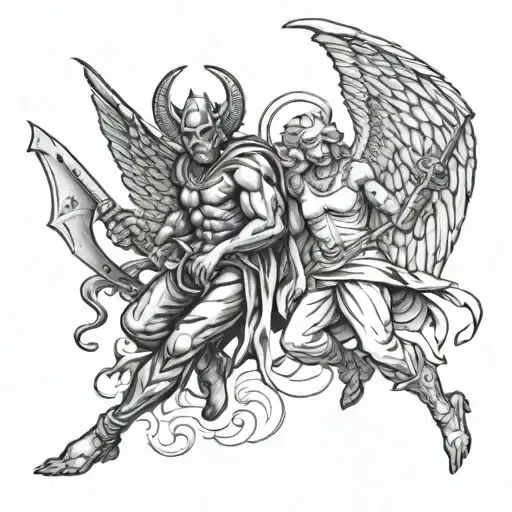 2 ghetto angels vs demons tattoo design idea