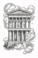 greek architecture background with clouds around tattoo design idea
