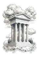 greek architecture background with clouds around tattoo design idea