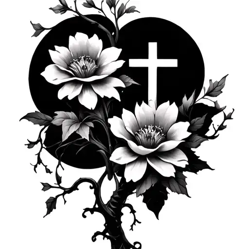 flowers, cross, vines, posion tree tattoo design idea