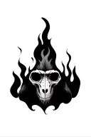 ASSYMETRICAL FLAMES WITH A SMALL MANDRILL SKULL IN THE MIDDLE tattoo design idea