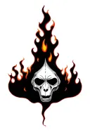 ASSYMETRICAL FLAMES WITH A SMALL MANDRILL SKULL IN THE MIDDLE tattoo design idea