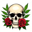 skull and rose with weed plants tattoo design idea