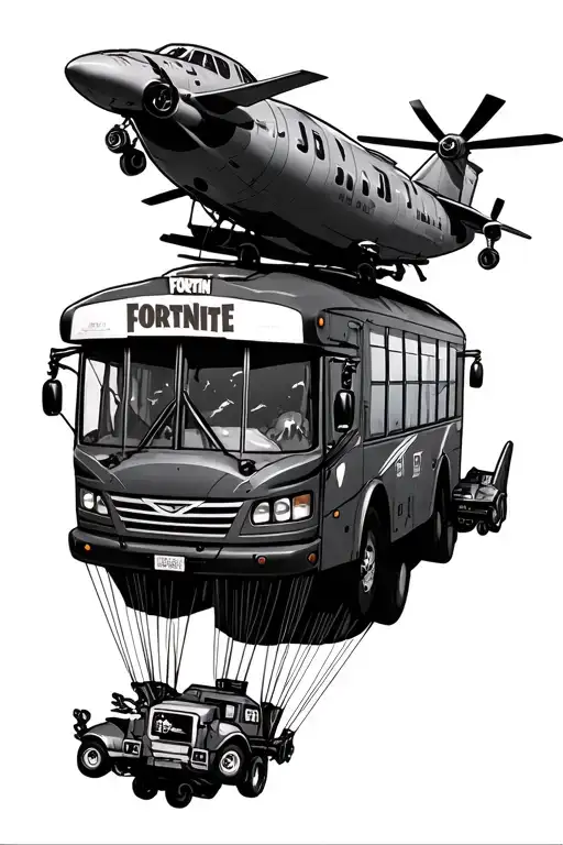 flying fortnite battle bus with skins skydiving  tattoo design idea