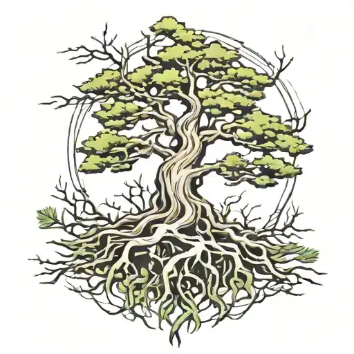 pine tree roots tattoo design idea