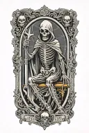 Tarot card, death. Represented as a hooded skeletal figure, posing like Baphomet tattoo design idea