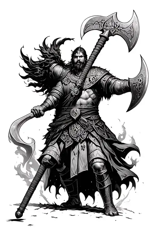 Germanic warrior wielding Perun's ax tattoo design idea