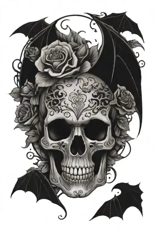 skull floral web bats tattoo design idea