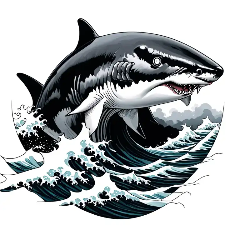 Japanese Waves waves with hammerhead shark tattoo design idea