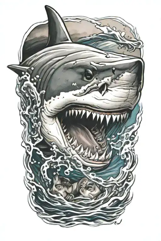 shark eating swimmer tattoo design idea