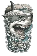 shark eating swimmer tattoo design idea