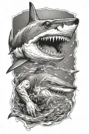 shark eating swimmer tattoo design idea