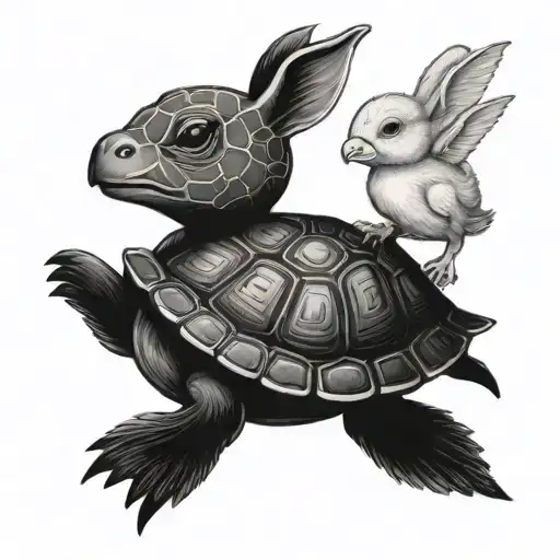 Turtle bunny duck playing tattoo design idea