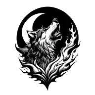 A wolf made of fire howling to the moon tattoo design idea