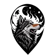 A wolf made of fire howling to the moon tattoo design idea