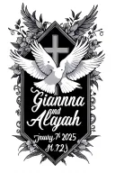 "Gianna and Alayah" Cross with 2 doves. Dated January 7th 2025 tattoo design idea