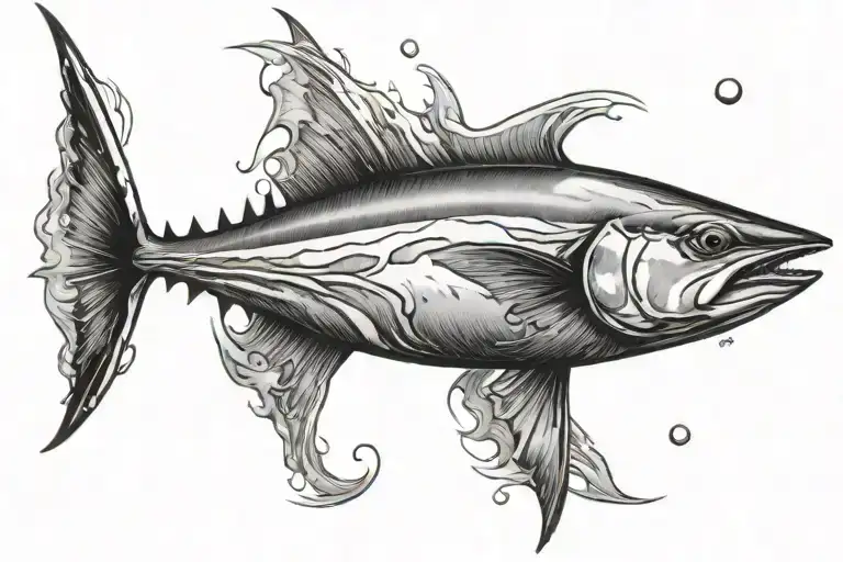 tuna swimming through a sea wave tattoo design idea