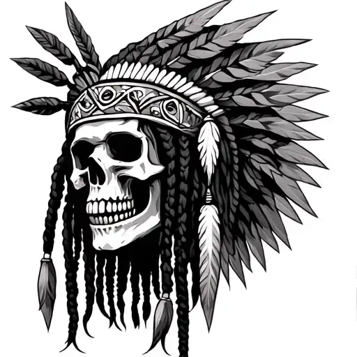 skull w dreadlocks dress as Native American fixing plumbing  tattoo design idea