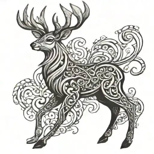 only deer made of celtic pattern and influenced by disney atlantis light pattern like in the cristal heart rock pattern  tattoo design idea
