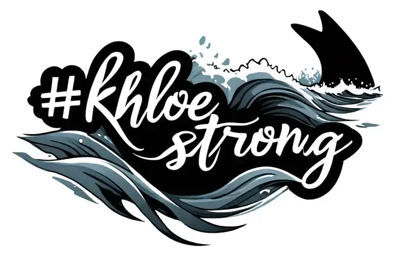 the words #khloestrong in cursive surrounded by mellow waves with a shark fin sticking out tattoo design idea