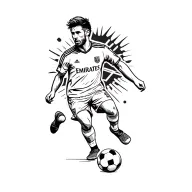 leo messi cartoon character playing soccer in a barcelona kit tattoo design idea