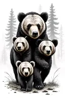 3 bear cubs walking in the forest landscape tattoo design idea