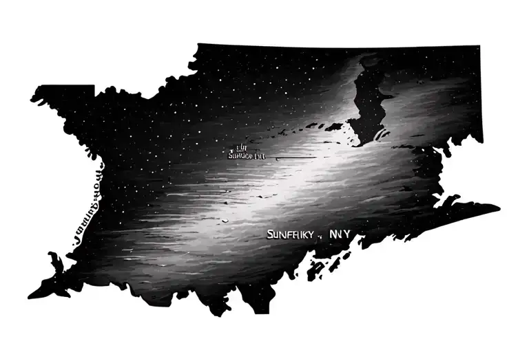 outline of lake erie with a dot on Buffalo, NY and a dot on Sandusky, OH tattoo design idea