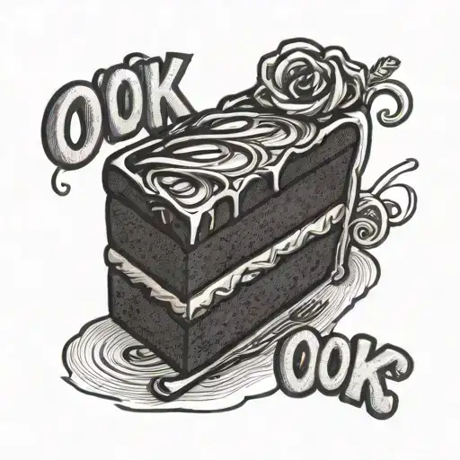 plain slice of chocolate cake laid on it's side with saying "It's ok" tattoo design idea
