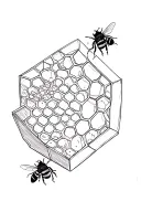 fineline geometric honeycomb with 2 small highly detailed bees making honey in the comb tattoo design idea