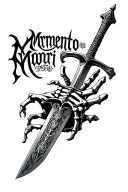 a sword with sekeleton jhanf and normal hand whitht the words mrmento mori  tattoo design idea