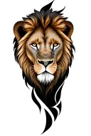 lion with tribal art in the background  tattoo design idea